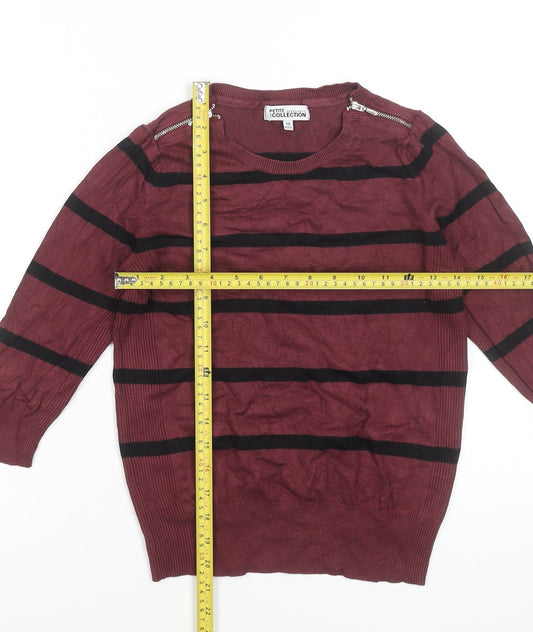 Debenhams Women’s Red Striped Petite Jumper Size 10 3/4 Sleeve Knitwear