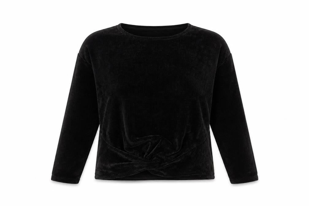 Front view of Lindex Teens Black Velvet Long Sleeve Blouse, size L