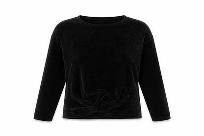 Front view of Lindex Teens Black Velvet Long Sleeve Blouse, size L