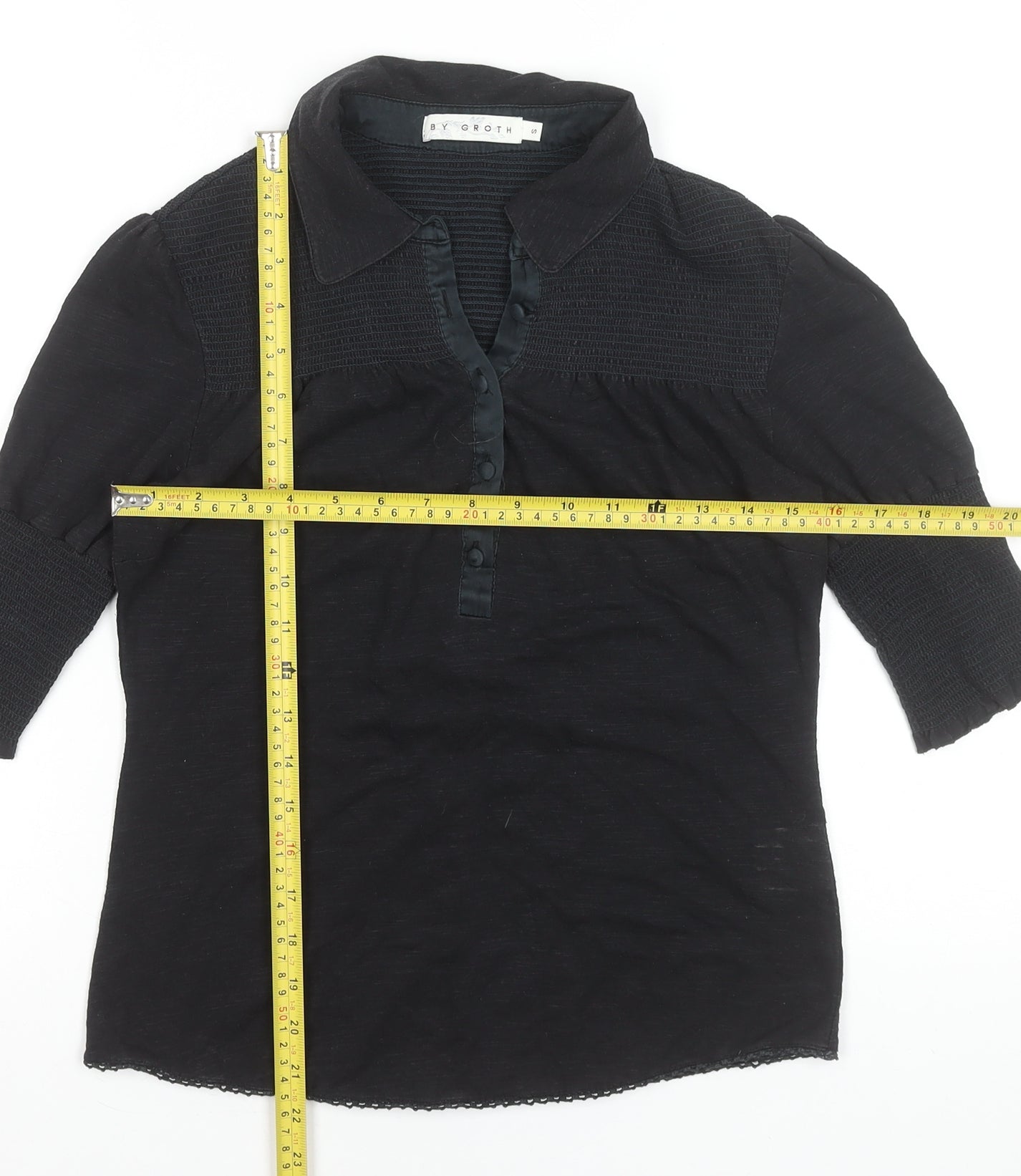 Womens UK Size S BY GROTH Black Basic Blouse