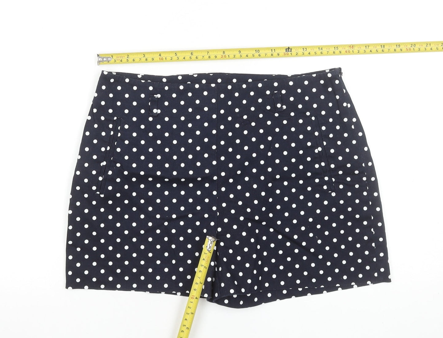 Dunnes Stores Women Blue Polka Dot Cotton Chino Shorts Size 12