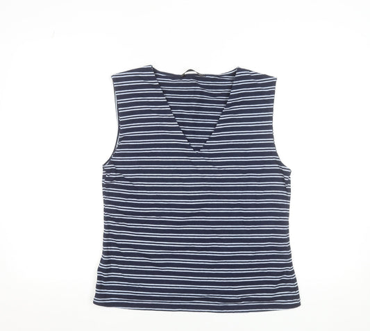 Dunnes Women’s Blue Striped V-Neck Sleeveless Cotton Blend Tank Top Size L