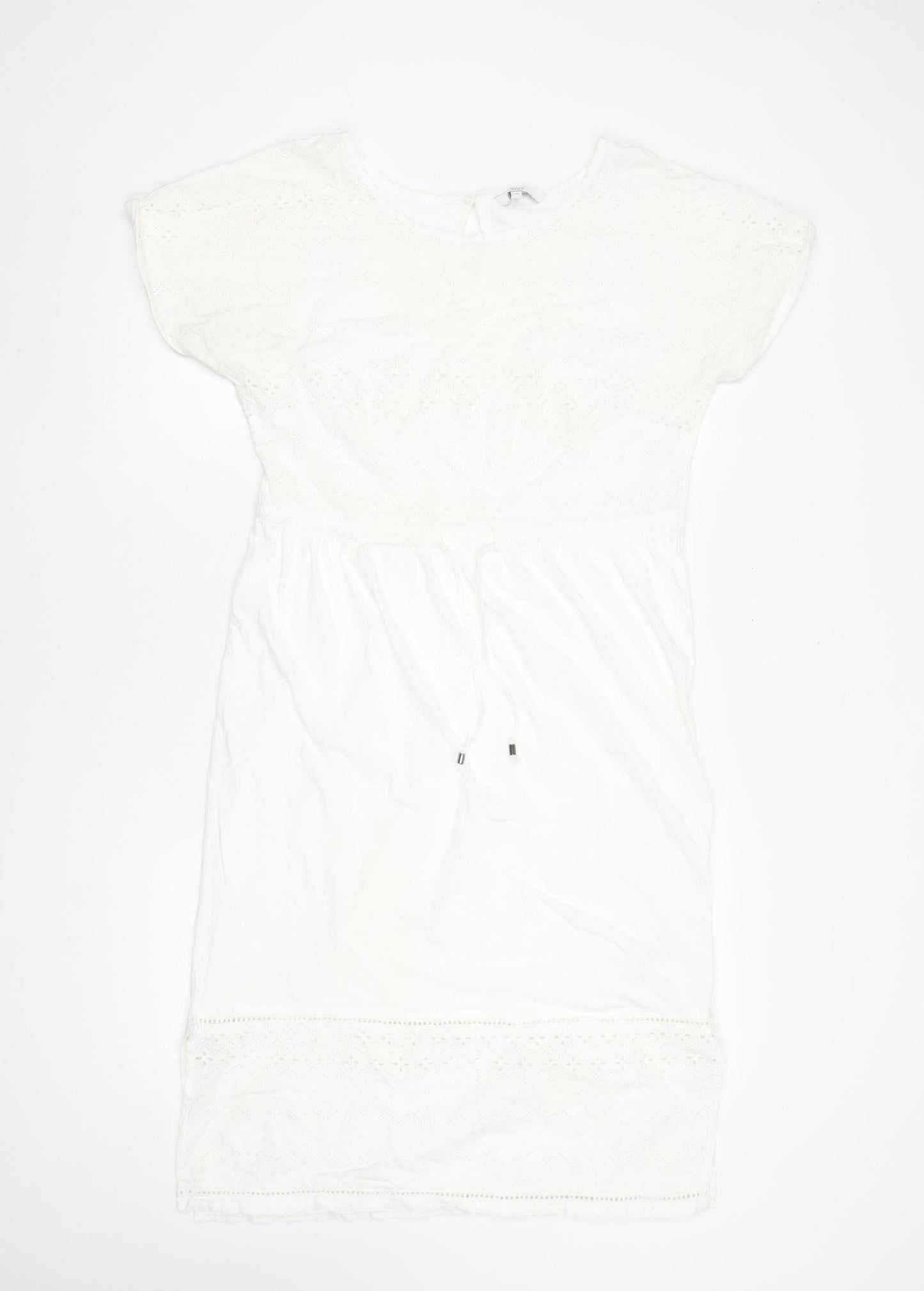 Next Women White Cotton Knee Length Shift Dress Size 10