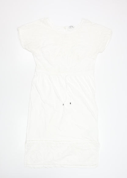 Next Women White Cotton Knee Length Shift Dress Size 10