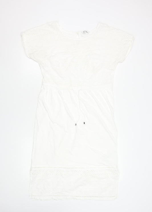 Next Women White Cotton Knee Length Shift Dress Size 10
