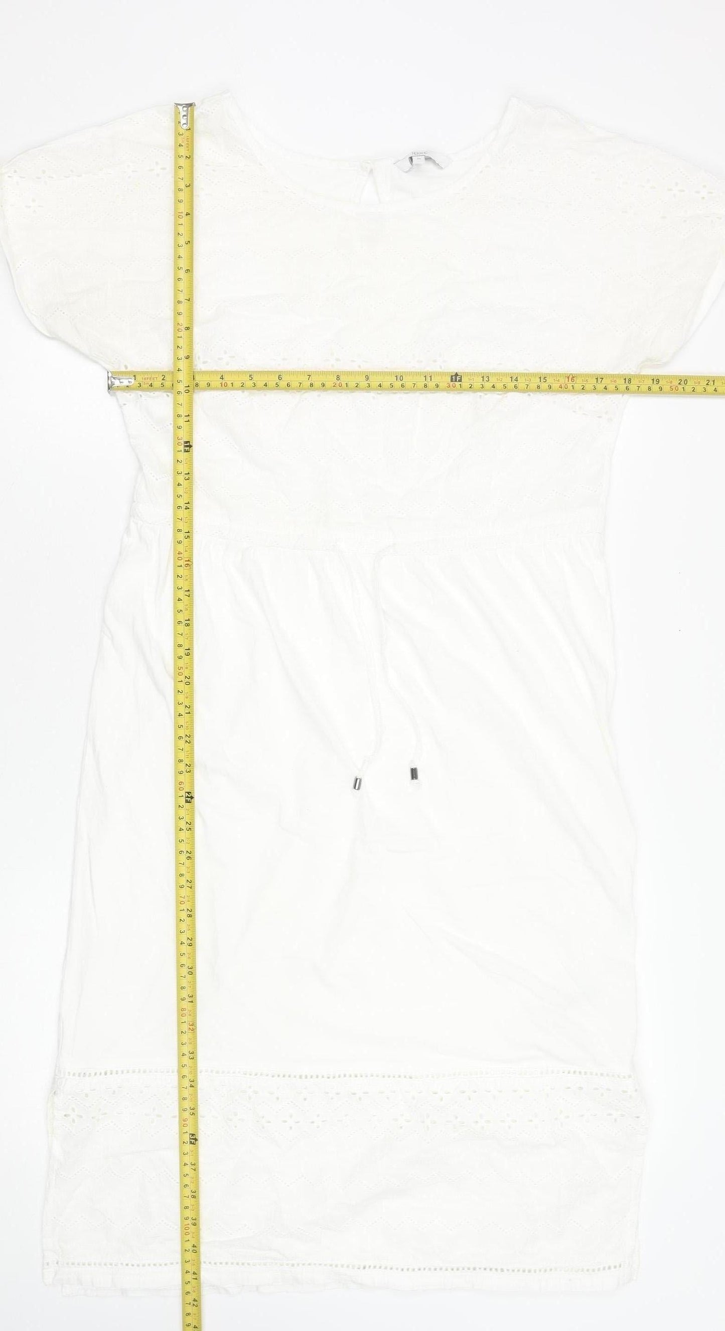 Next Women White Cotton Knee Length Shift Dress Size 10