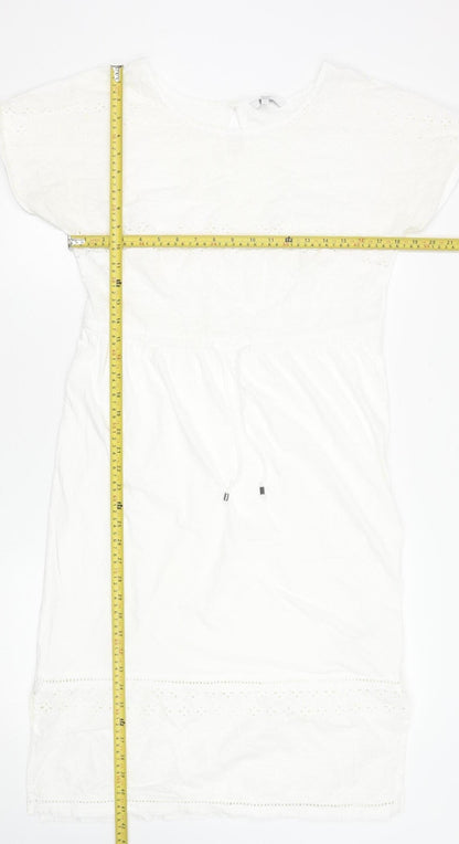 Next Women White Cotton Knee Length Shift Dress Size 10