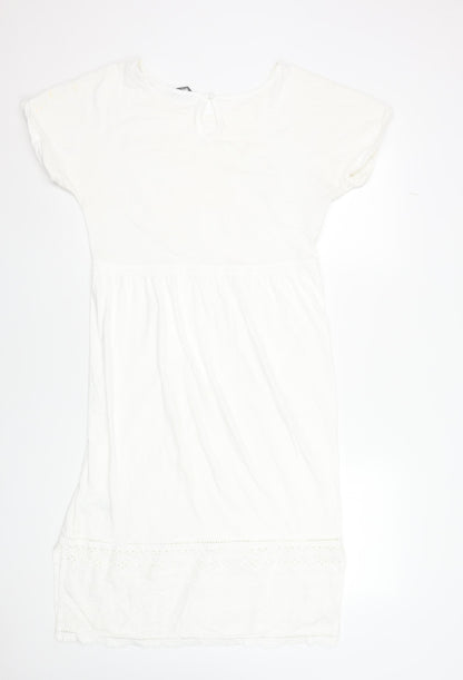 Next Women White Cotton Knee Length Shift Dress Size 10
