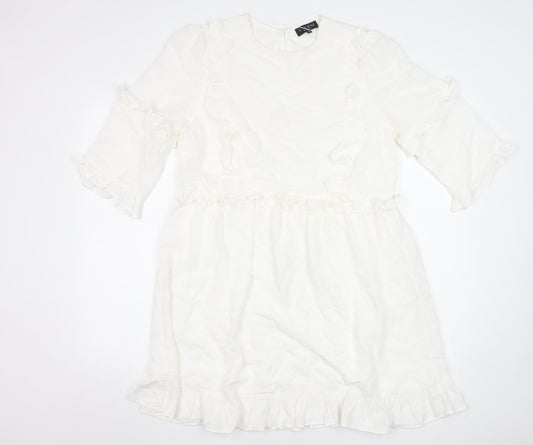In The Style Women White Size 10 Ruffle Shift Short Dress
