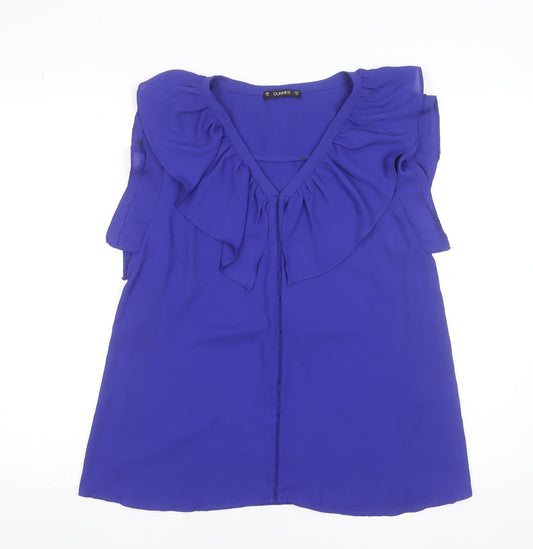 Dunnes Women’s Blue Ruffle V-Neck Sleeveless Tunic Blouse Size 14