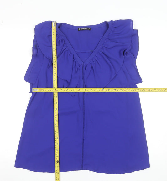 Dunnes Women’s Blue Ruffle V-Neck Sleeveless Tunic Blouse Size 14