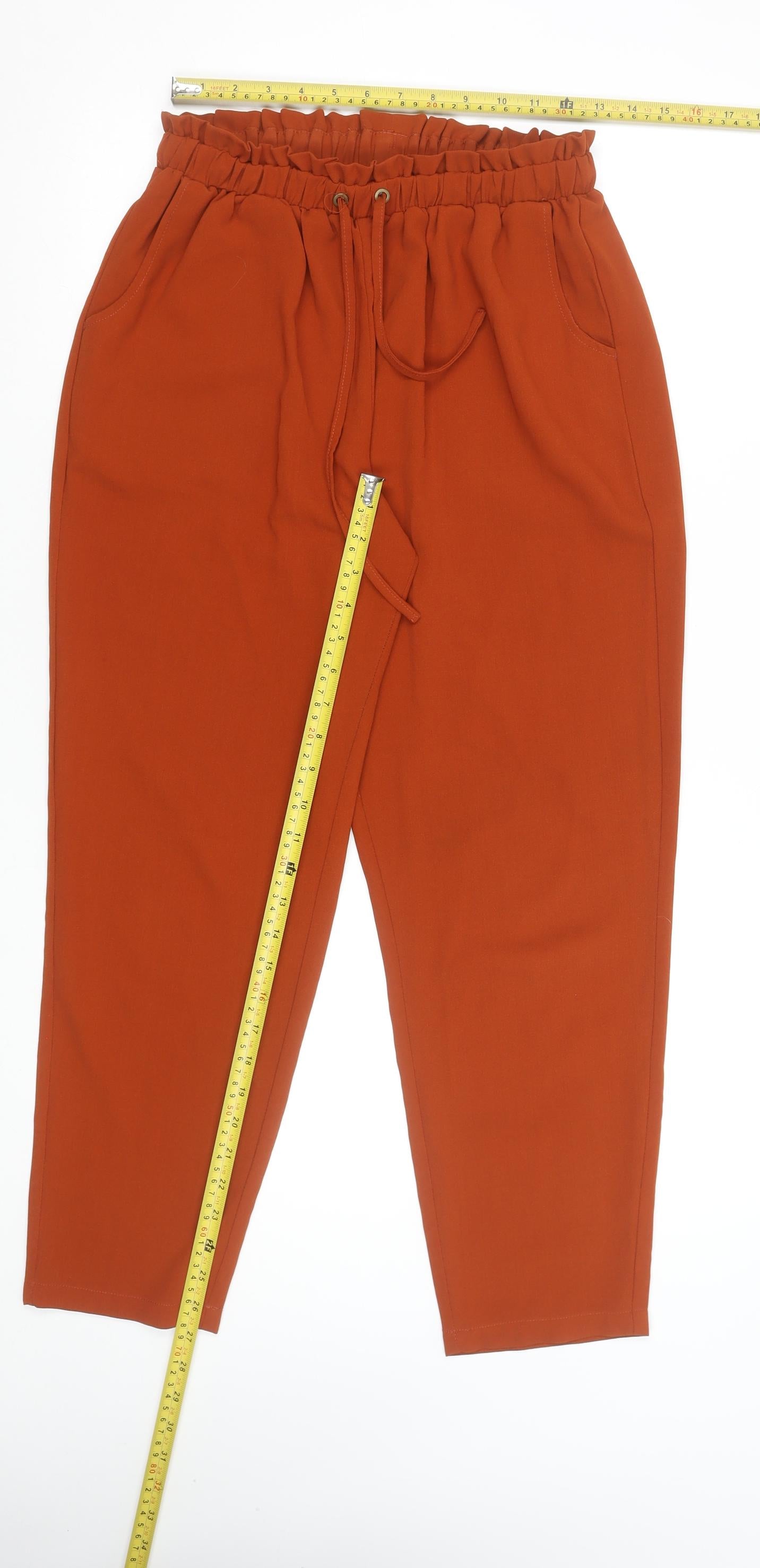 New Look Women’s Orange Paperbag Trousers Size 10 High Waist