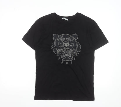 Kenzo Men Black Small Tiger Logo Embroidered Designer T-Shirt