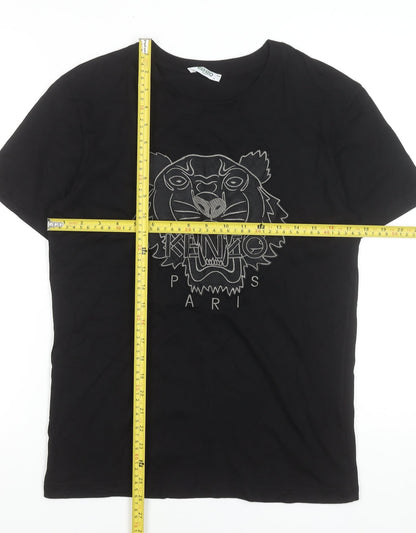 Kenzo Men Black Small Tiger Logo Embroidered Designer T-Shirt