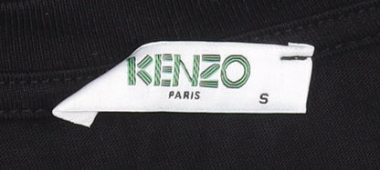 Kenzo Men Black Small Tiger Logo Embroidered Designer T-Shirt