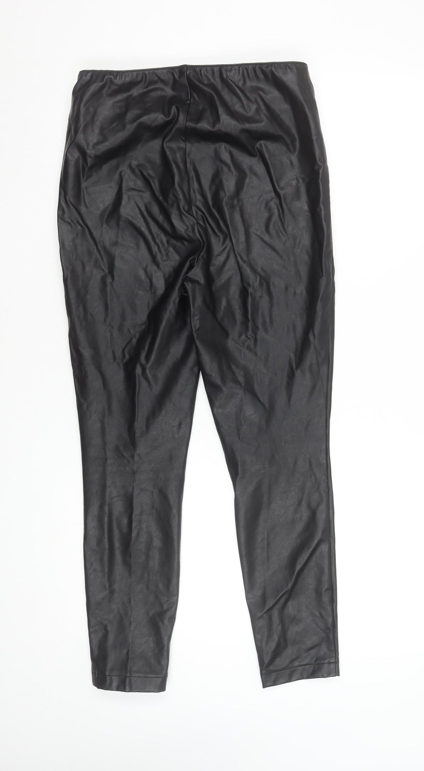 Next Women Black Faux Leather Leggings Size 10 Regular Stretchy Pull-On