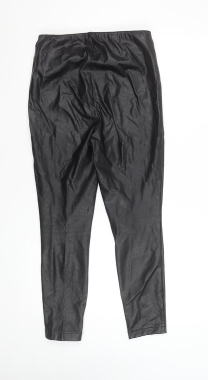 Next Women Black Faux Leather Leggings Size 10 Regular Stretchy Pull-On