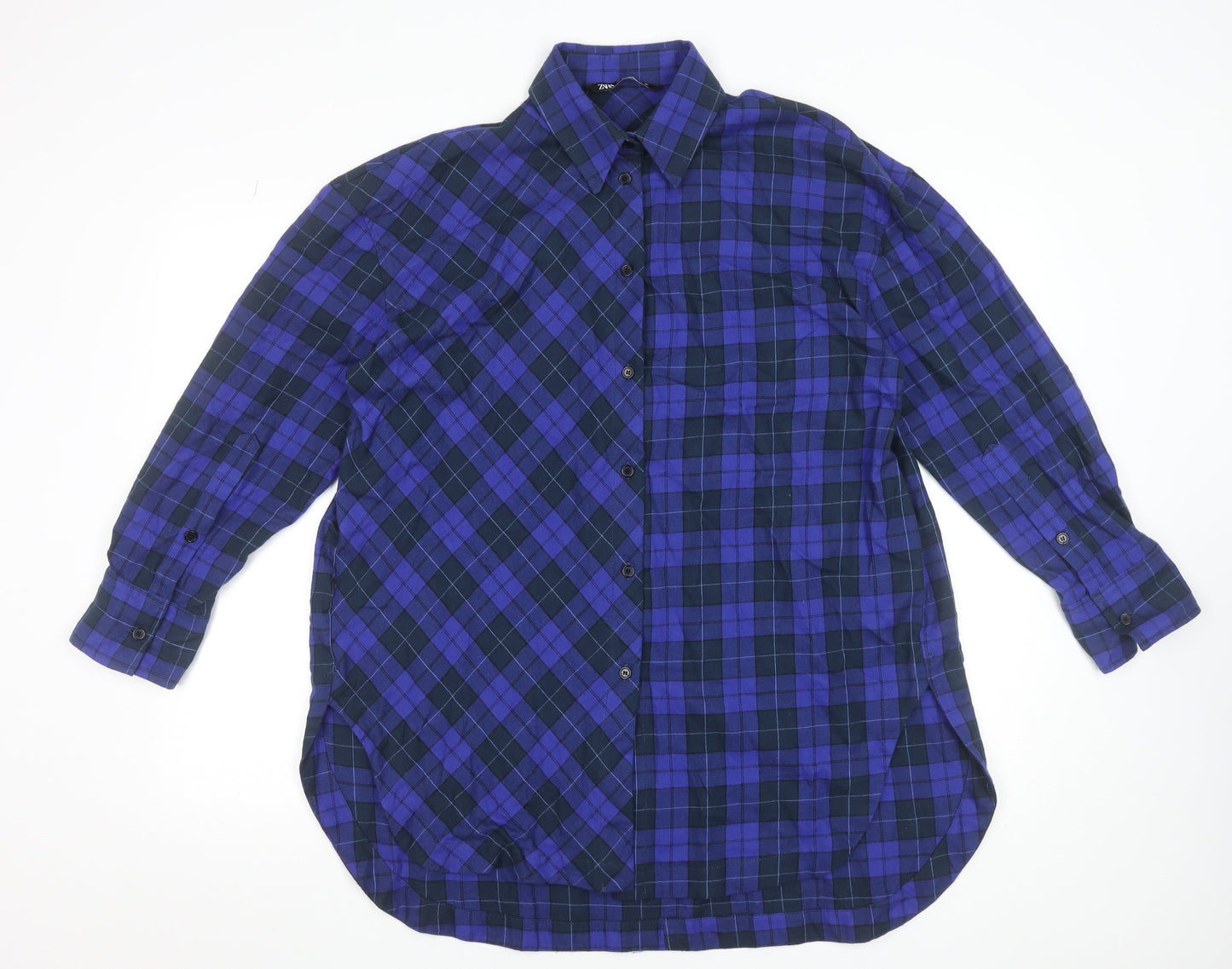 Womens UK Size XS Zara Blue Basic Button-Up