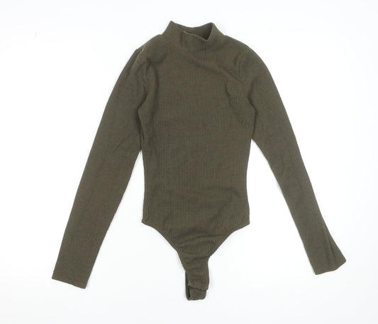 Pink Vanilla Women’s Khaki Ribbed Long Sleeve Bodysuit Size 6