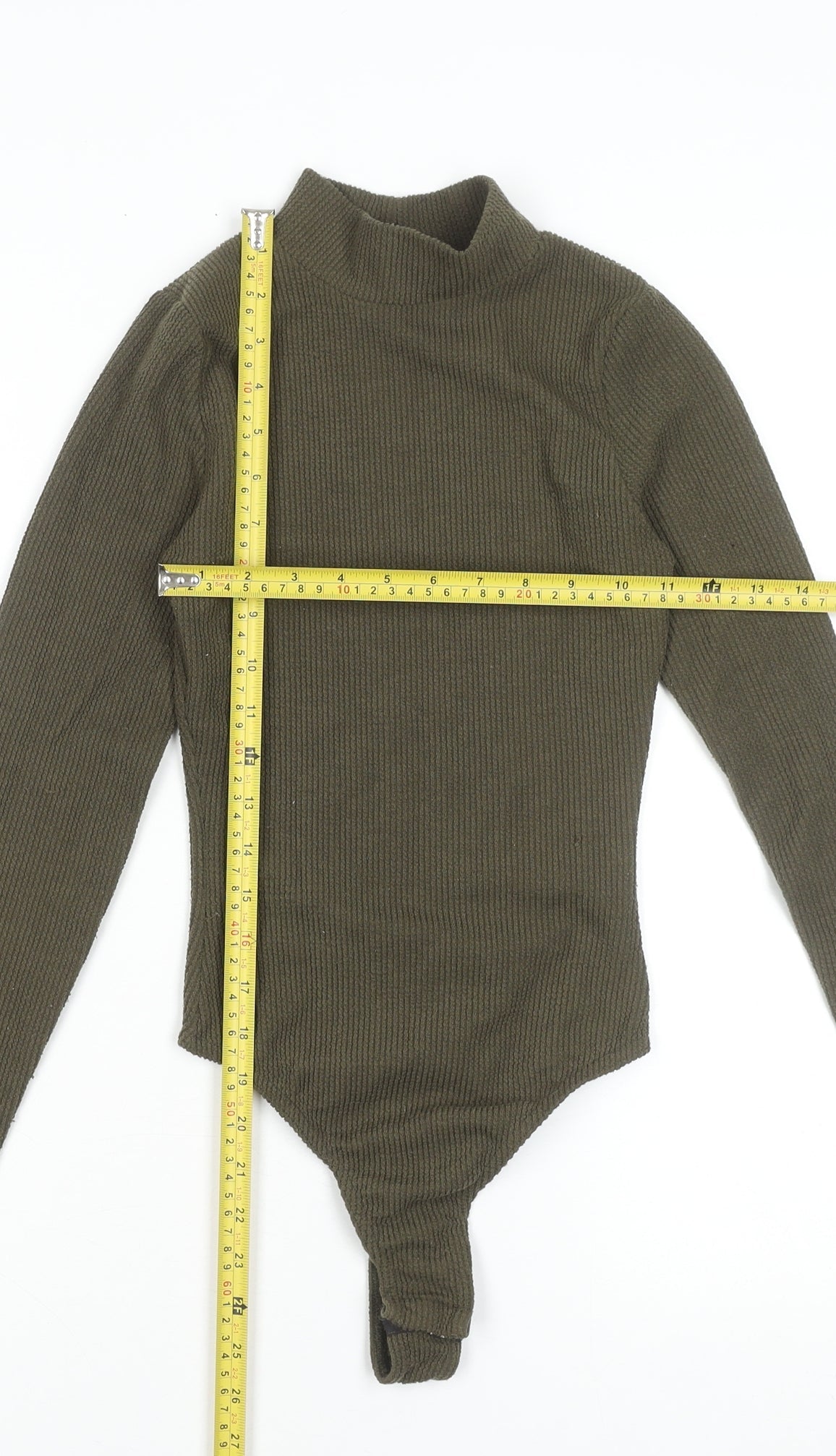 Pink Vanilla Women’s Khaki Ribbed Long Sleeve Bodysuit Size 6