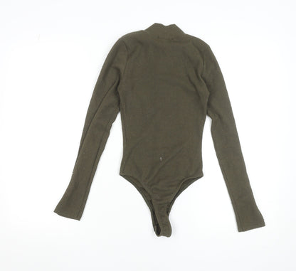 Pink Vanilla Women’s Khaki Ribbed Long Sleeve Bodysuit Size 6