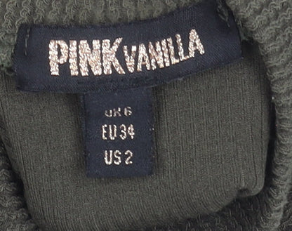 Pink Vanilla Women’s Khaki Ribbed Long Sleeve Bodysuit Size 6