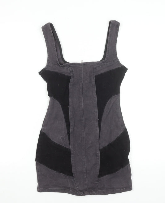 PrettyLittleThing Women’s Grey Bodycon Mini Dress UK 6 Sleeveless Zip Back