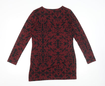 Marks and Spencer Women Red Knit Shift Dress Size 12 Long Sleeve