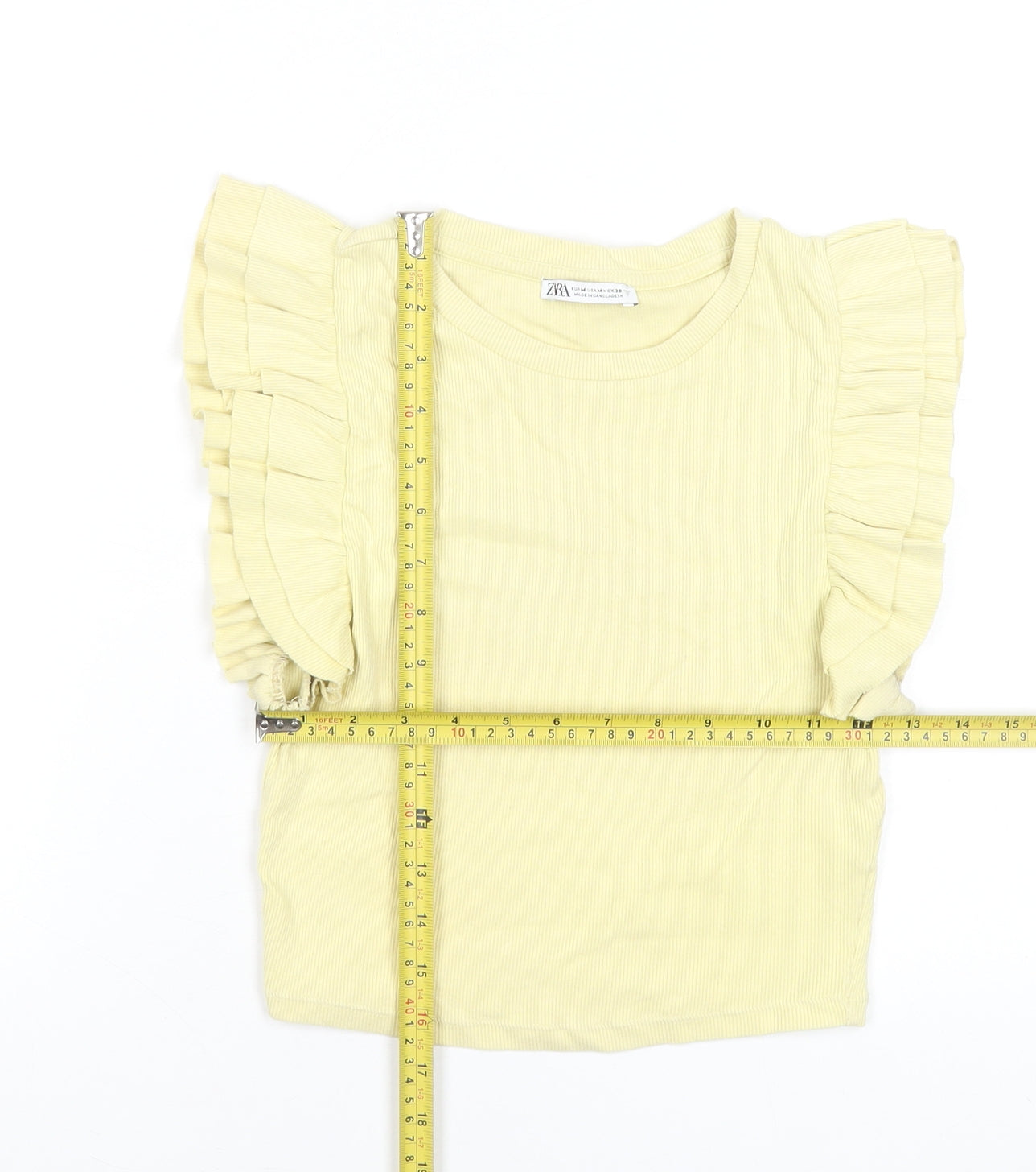 Womens UK Size M Zara Yellow Cropped T-Shirt
