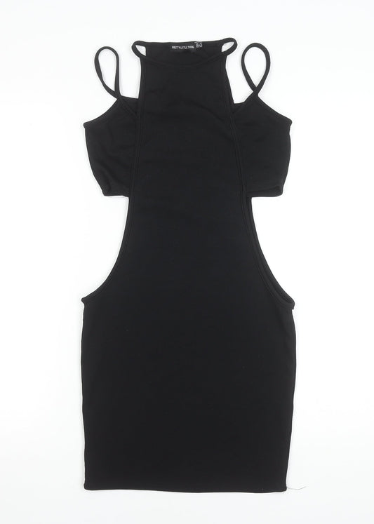 PrettyLittleThing Women's Black Size 10 Bodycon Cut Out Mini Dress