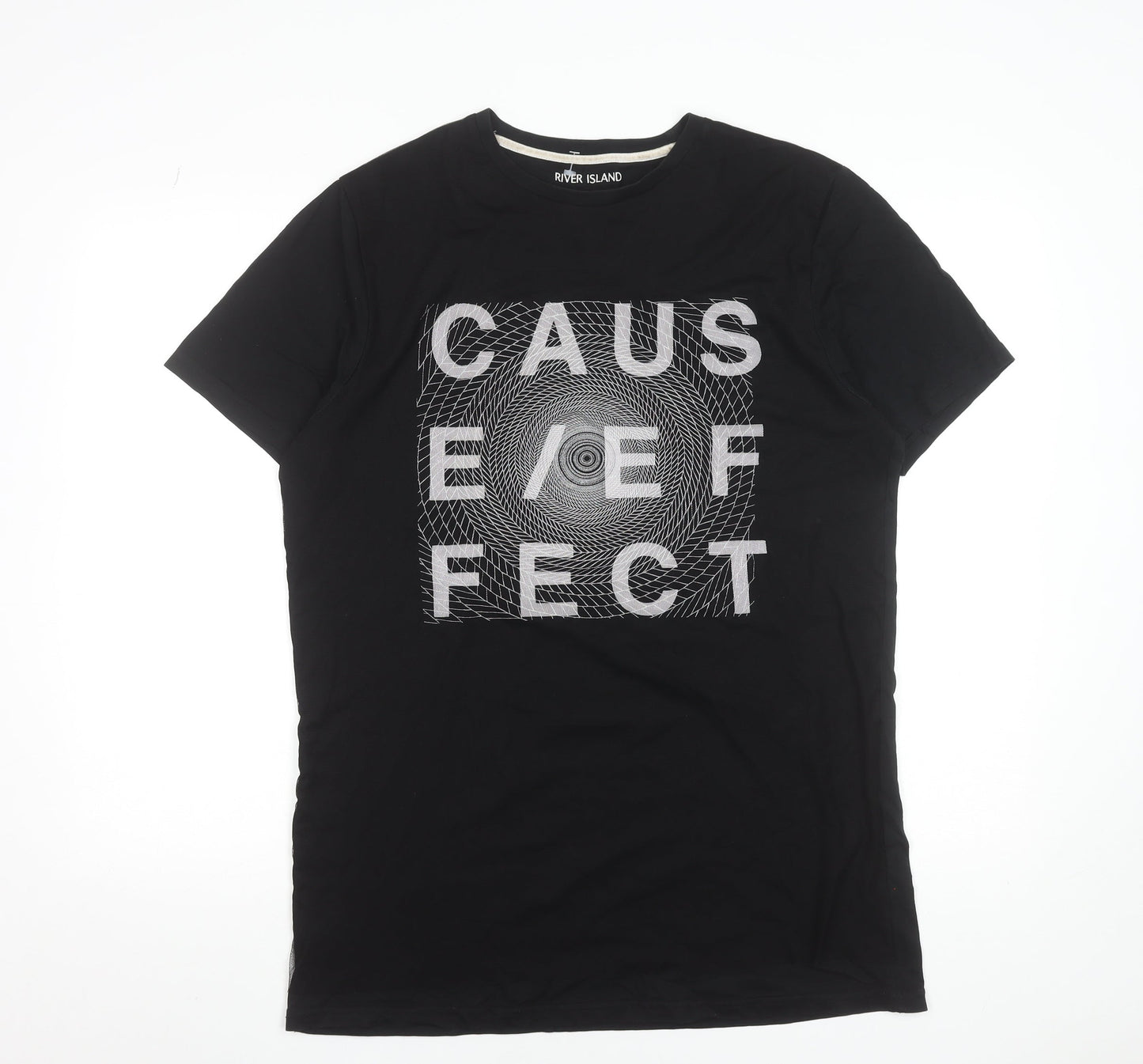 River Island Men's Black Graphic Print Crew Neck Short Sleeve T-Shirt M