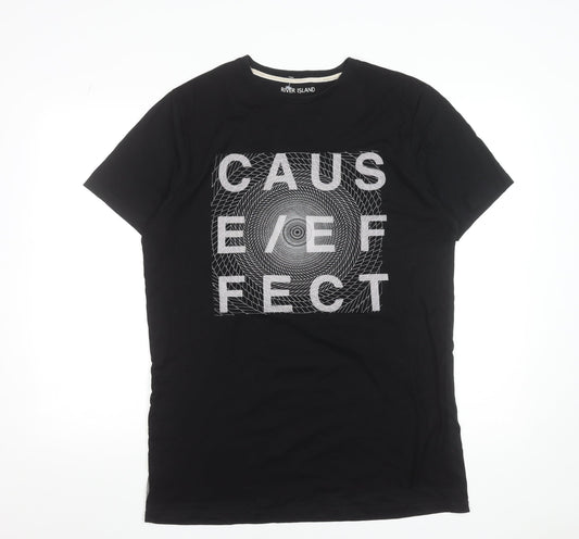 River Island Men's Black Graphic Print Crew Neck Short Sleeve T-Shirt M