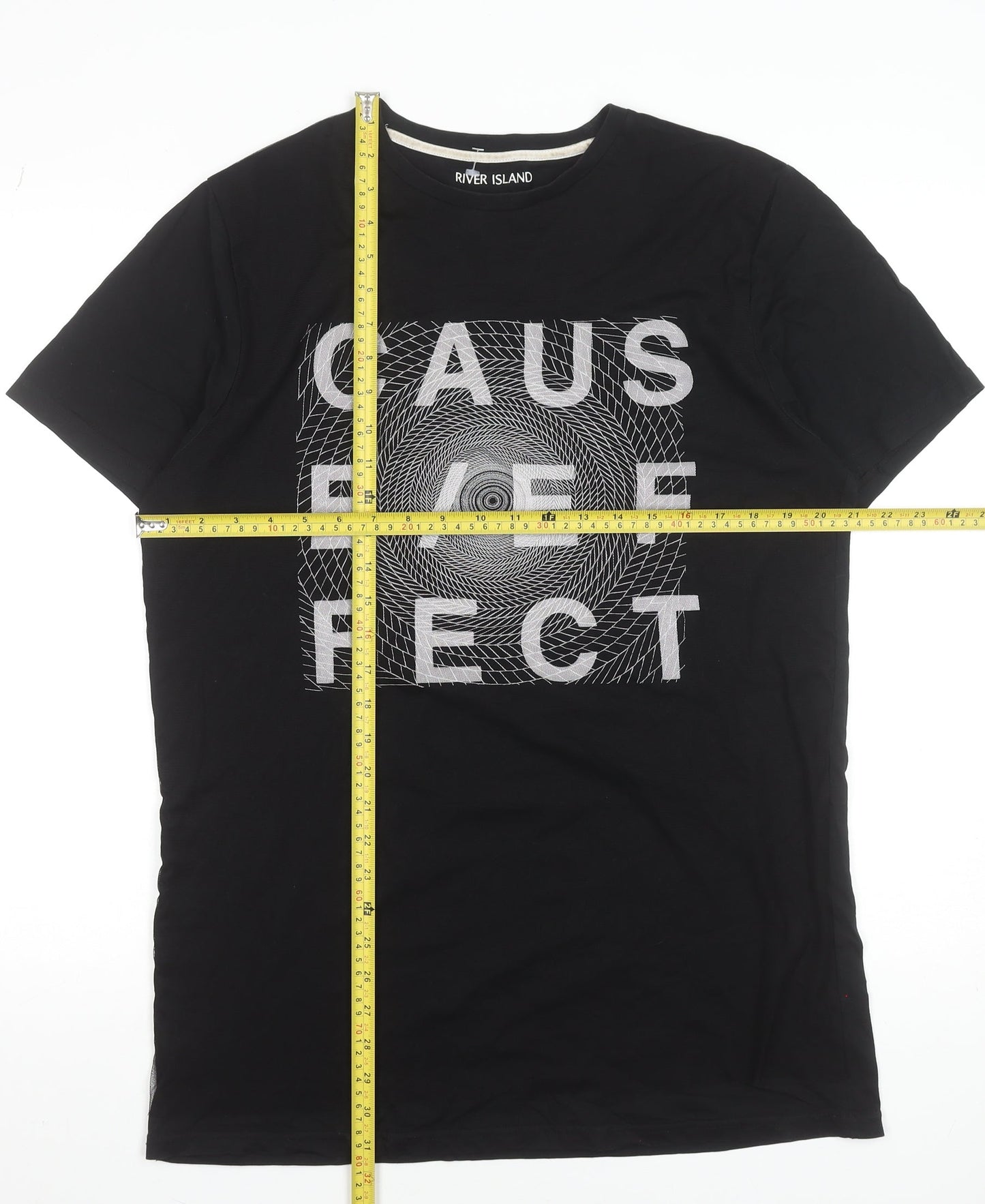 River Island Men's Black Graphic Print Crew Neck Short Sleeve T-Shirt M