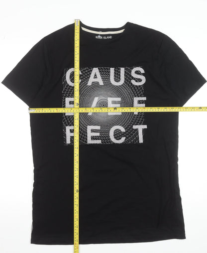 River Island Men's Black Graphic Print Crew Neck Short Sleeve T-Shirt M