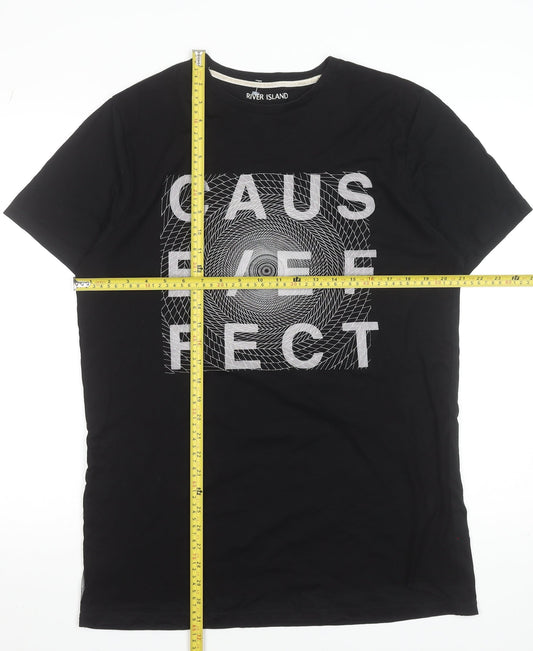 River Island Men's Black Graphic Print Crew Neck Short Sleeve T-Shirt M