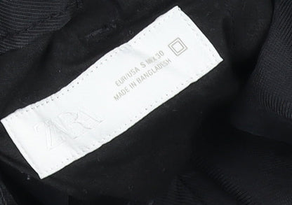 Womens UK Size S Zara Relaxed Fit Cropped Black Trousers