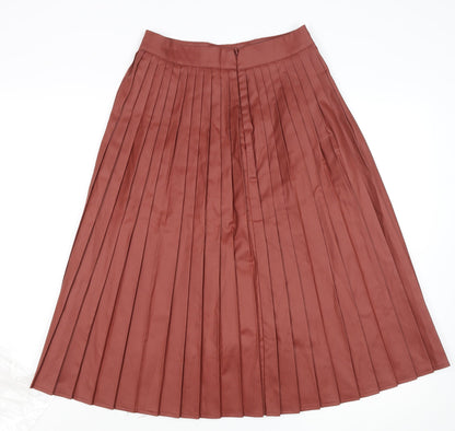 ASOS Women Brown Pleated Midi Skirt Size 6 Polyester Blend