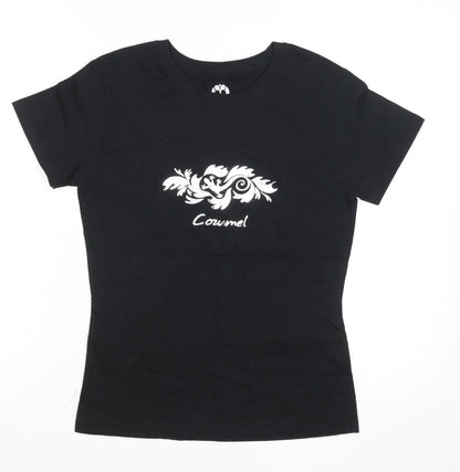 Womens UK Size M Tropical Relax Black Basic T-Shirt