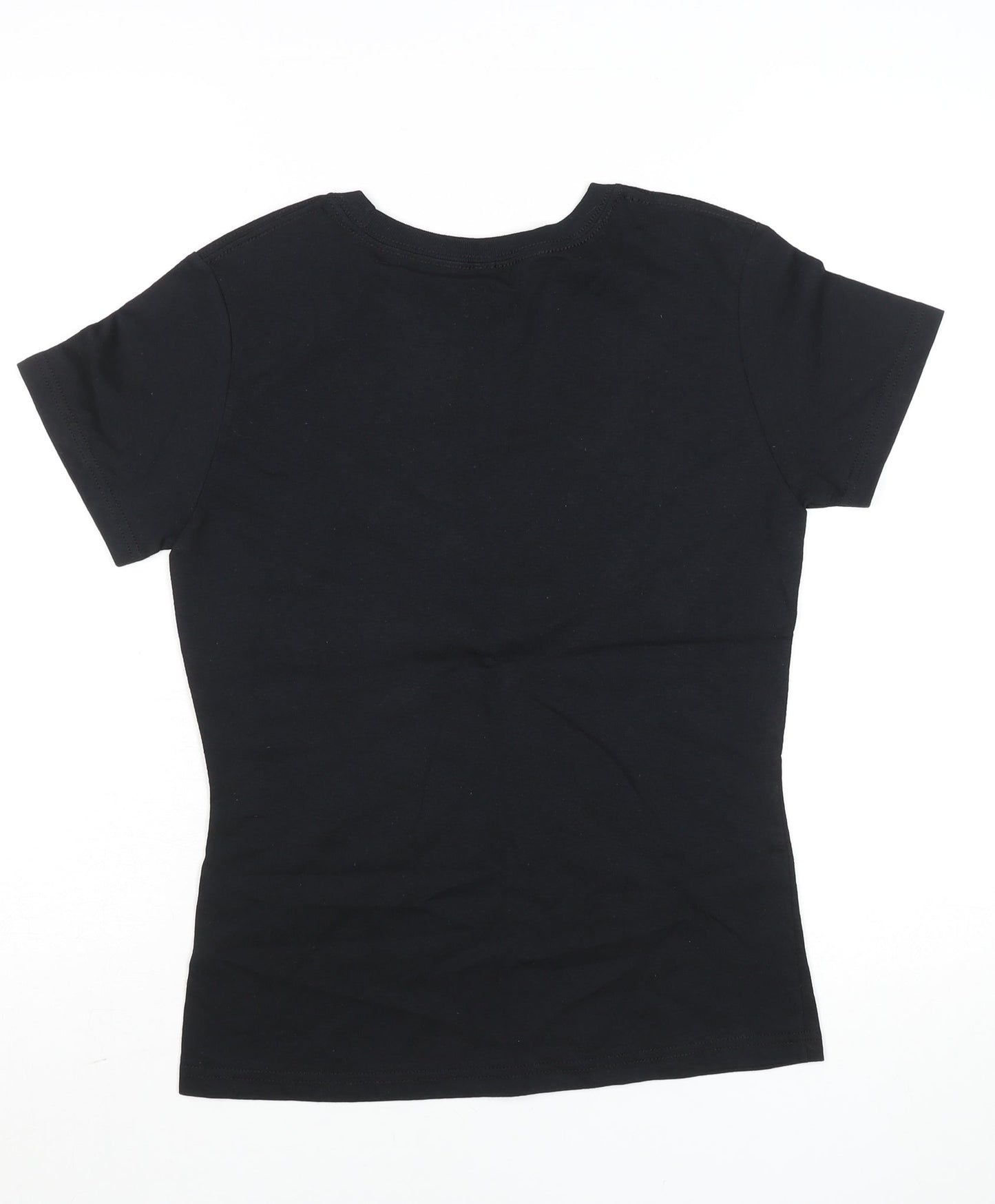 Womens UK Size M Tropical Relax Black Basic T-Shirt