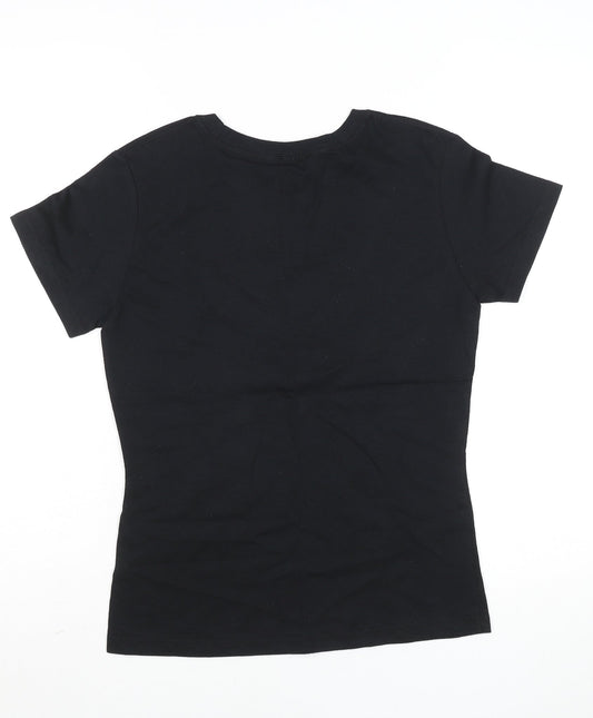 Womens UK Size M Tropical Relax Black Basic T-Shirt