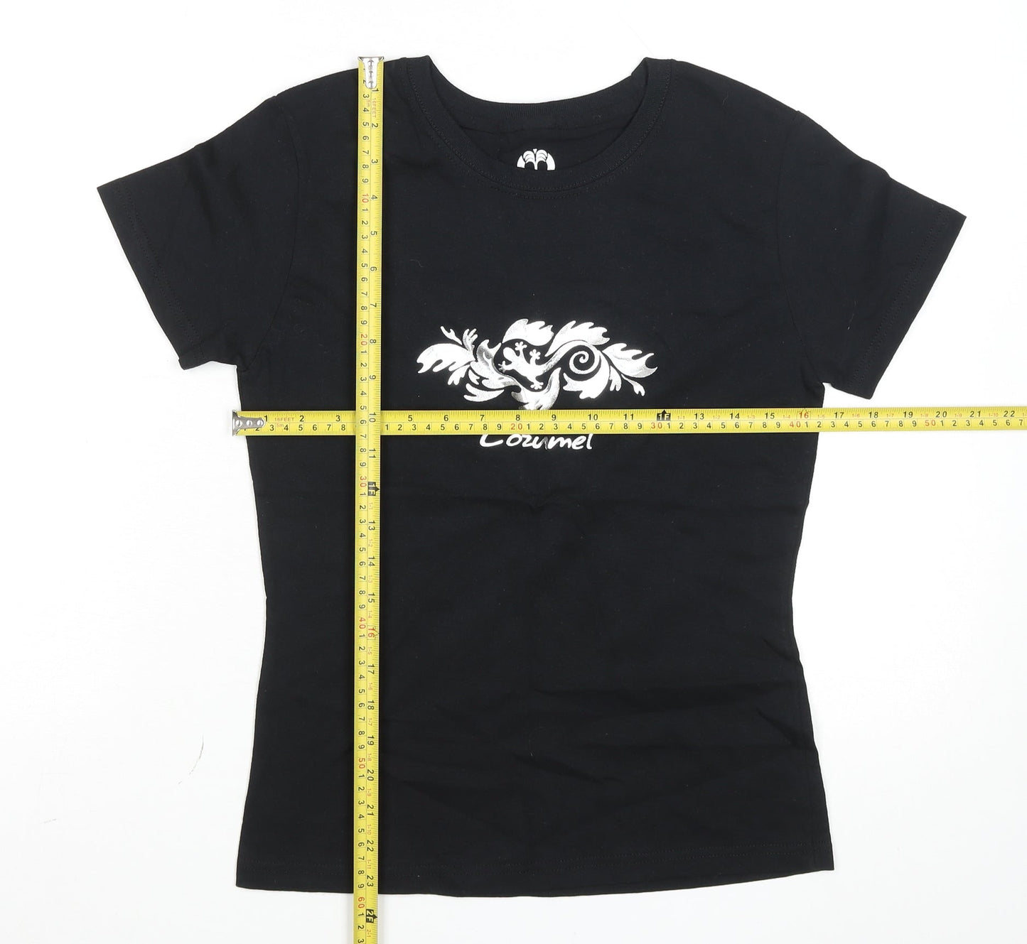 Womens UK Size M Tropical Relax Black Basic T-Shirt