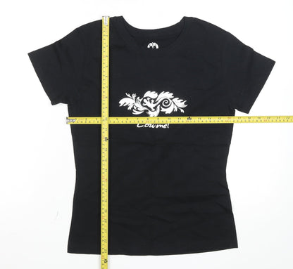Womens UK Size M Tropical Relax Black Basic T-Shirt