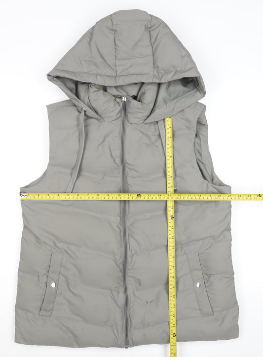 Primark Women Grey Hooded Padded Puffer Waistcoat Size M 12/14