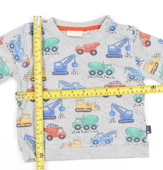 JoJo Maman Bébé Grey Construction Vehicle Long Sleeve Baby T-Shirt 12 Months