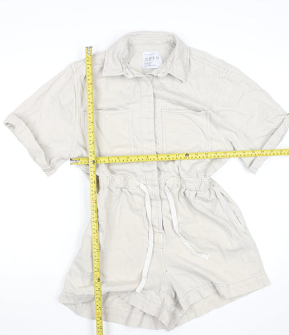 Primark Women’s Beige Cotton Collared Button Playsuit Size 10