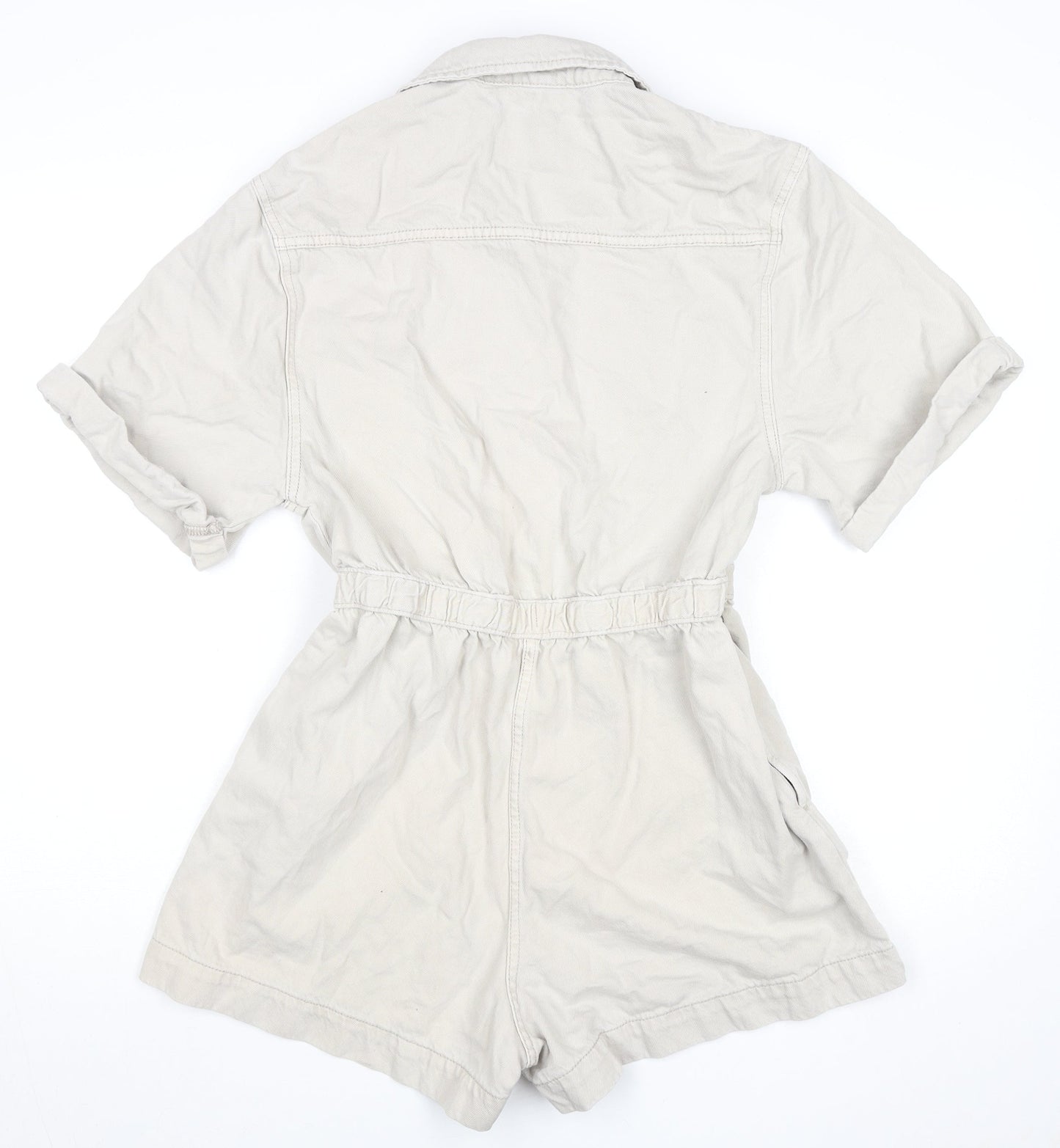 Primark Women’s Beige Cotton Collared Button Playsuit Size 10