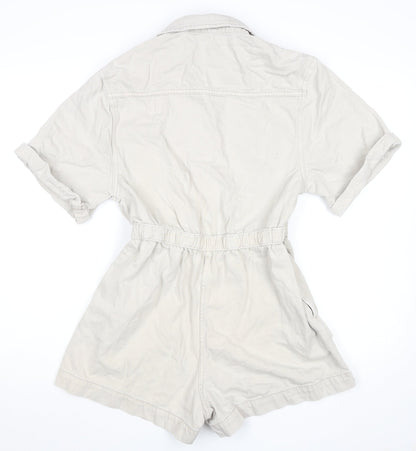 Primark Women’s Beige Cotton Collared Button Playsuit Size 10
