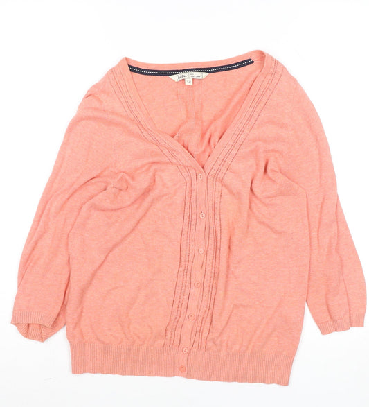 Fat Face Women's Pink Cotton V-Neck Cardigan Size 12