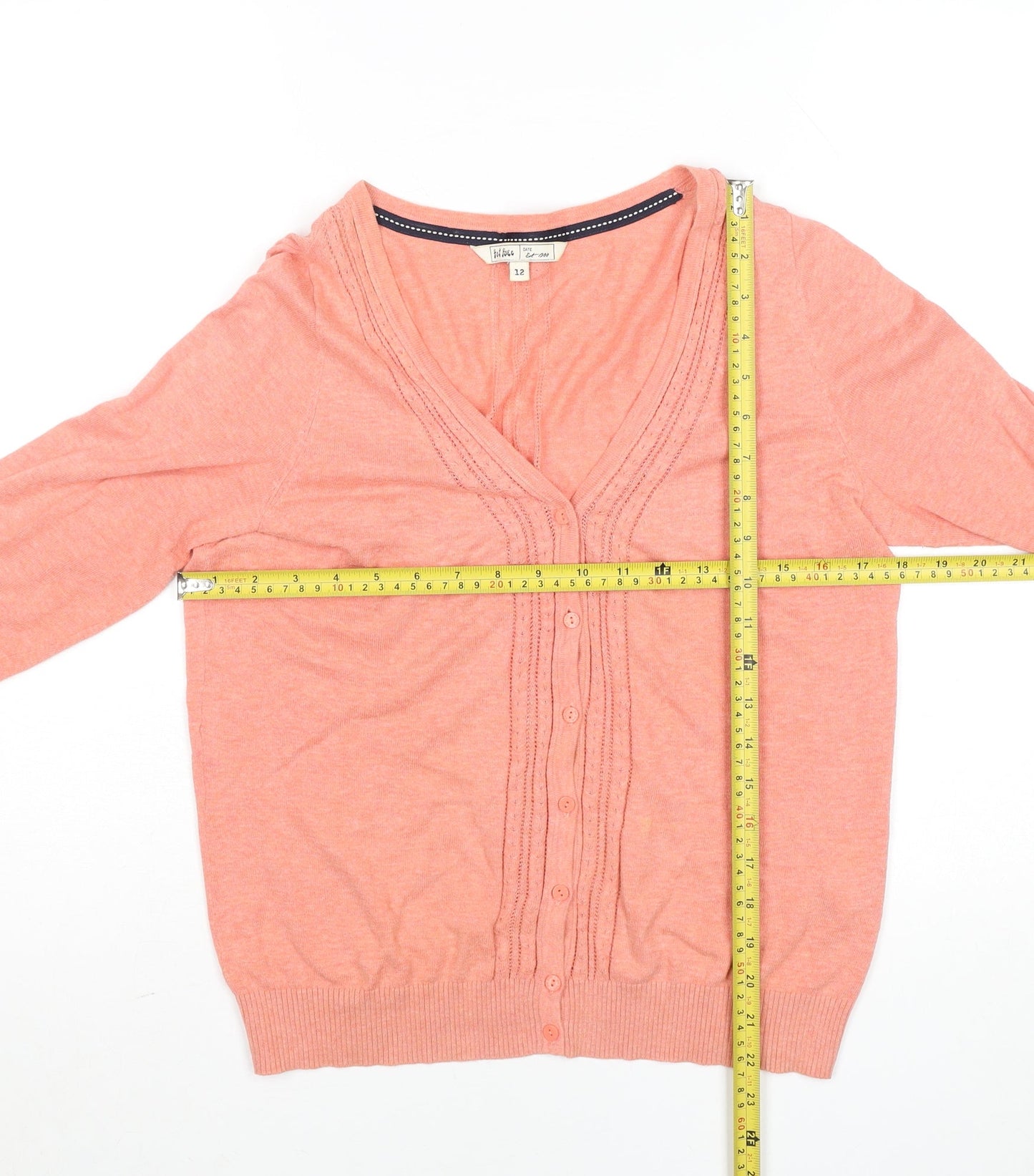 Fat Face Women's Pink Cotton V-Neck Cardigan Size 12