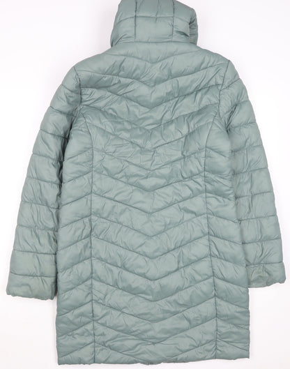 Primark Women's Green XS Hooded Long Puffer Coat Lightweight Casual